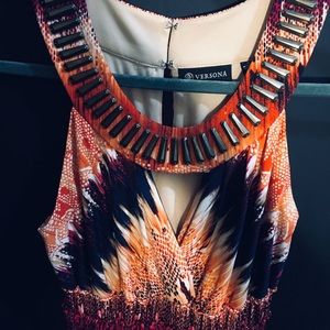 (4) Colorful Maxi dress with decorative neckline